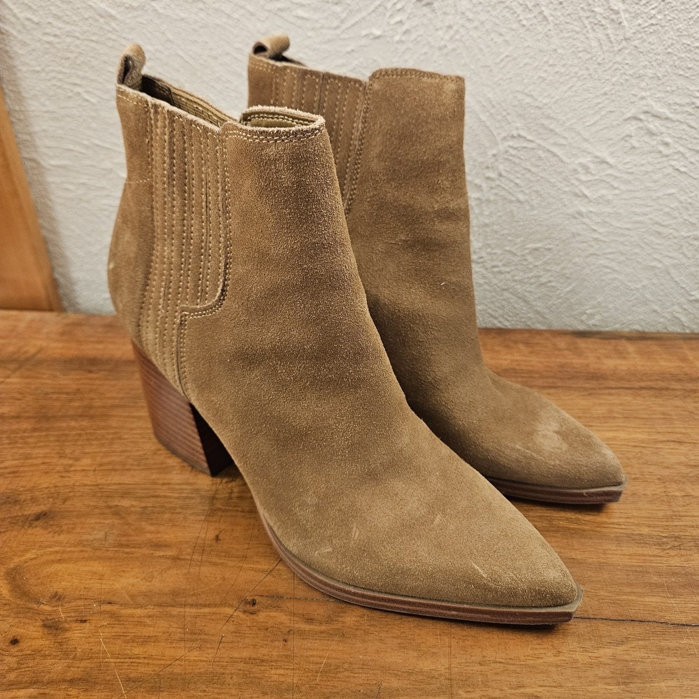 Marc Fisher Boots Womens Size 7.5 Brown Suede Block Heel Ankle Booties